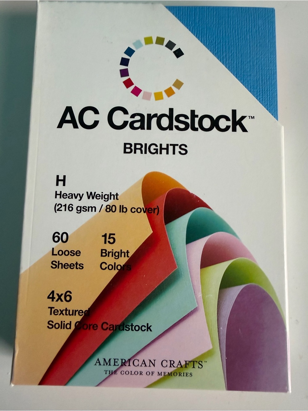American Crafts AC Cardstock Brights 4x6 Textured Solid Core, 60 Sheets